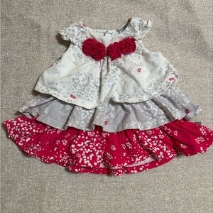 Petit Lem White and Bright Pink Floral Tiered Dress